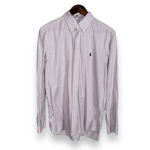 Polo Ralph Lauren White & Purple Check Button Down Shirt 15.5 M